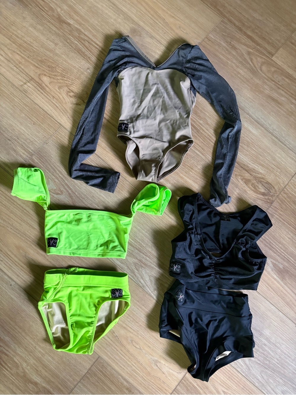 Kids Neon Green and Black Dance Costume Set by (unbranded)